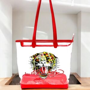 Ed Hardy Graphic Tiger Large Tote with a  Top Zip Close.